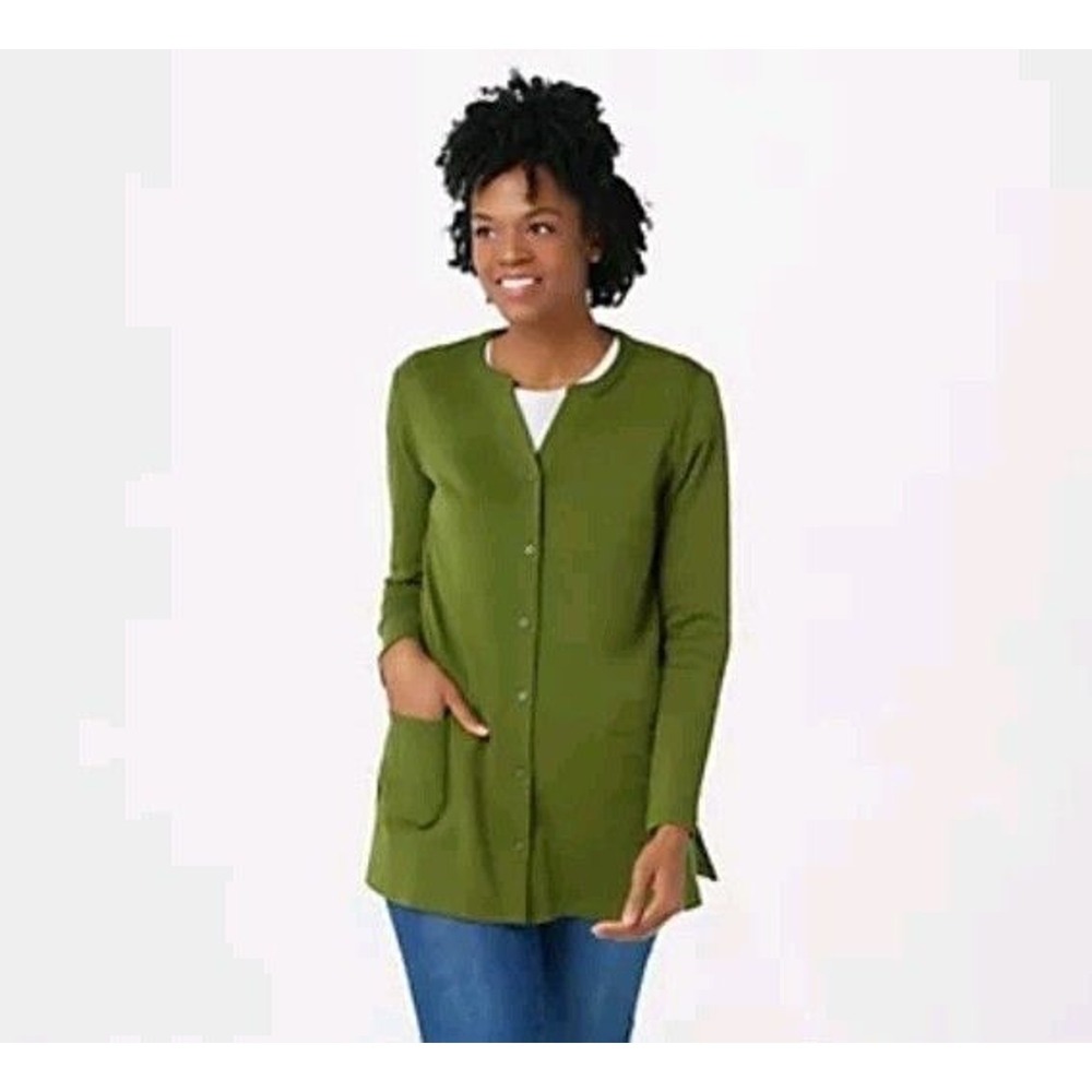 NWOT Isaac Mizrahi‎ Knit Essentials Button Up Cardigan Jacket Thyme Green M 229